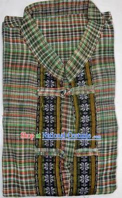 Traditional Asian Thai Palace Men Costume T-Skirt, Thai Linen Dress Shirt for Men