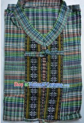 Traditional Asian Thai Palace Men Costume T-Skirt, Thai Linen Dress Shirt for Men