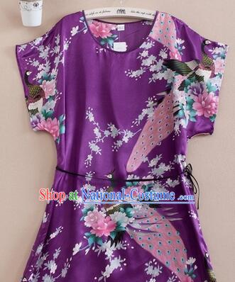 Night Suit for Women Night Gown Bedgown Leisure Wear Home Clothes Chinese Traditional Style Peacock Purple