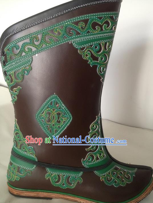 Traditional Chinese Minority Mongol Nationality Ethnic Minorities Mongolian Dance Cowhide Boots Mongolian Knee Boots Jockey Boots Tanks Boots for Men