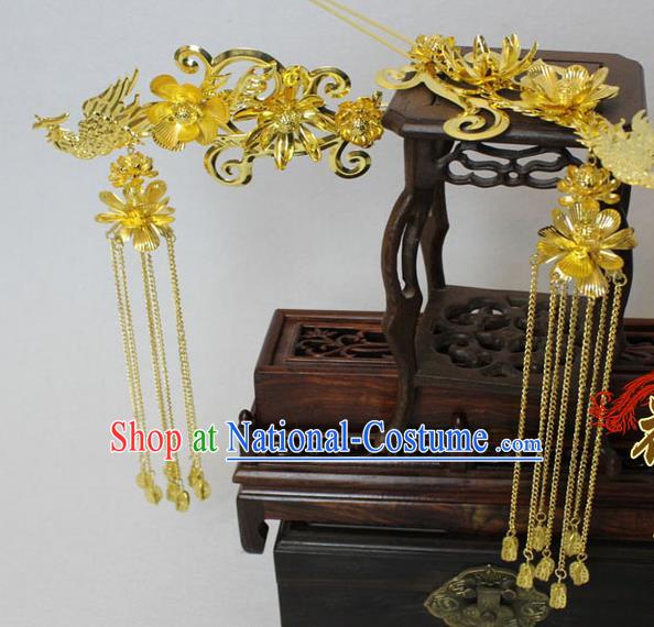 Chinese Ancient Style Hair Jewelry Accessories, Hairpins, Tang Dynasty Xiuhe Suits Wedding Bride Headwear, Headdress, Imperial Empress Handmade Phoenix Hair Fascinators for Women