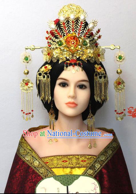 Chinese Ancient Style Hair Jewelry Accessories, Hairpins, Tang Dynasty Xiuhe Suits Wedding Bride Headwear, Headdress, Imperial Empress Queen Handmade Hair Fascinators for Women