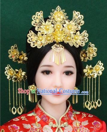 Chinese Ancient Style Hair Jewelry Accessories, Hairpins, Hanfu Xiuhe Suits Wedding Bride Imperial Empress Handmade Phoenix for Women