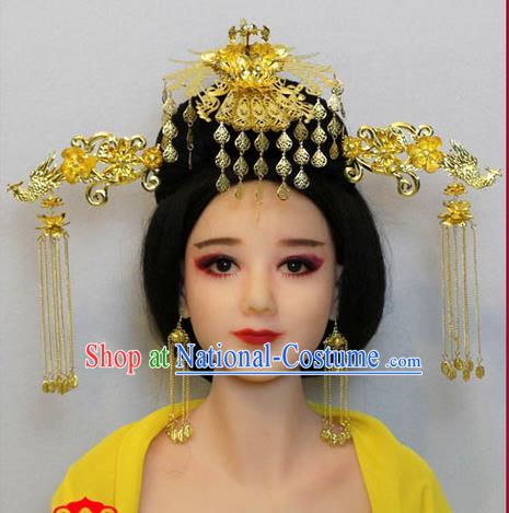 Chinese Ancient Style Hair Jewelry Accessories, Hairpins, Tang Dynasty Wedding Bride Imperial Empress Handmade Phoenix Set for Women