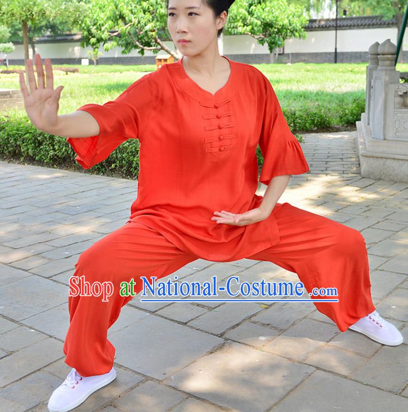 RED Top Kung Fu Flax Clothing Mandarin Costume Jacket Martial Arts Clothes Shaolin Uniform Kungfu Uniforms Supplies for Men Women Adults Children