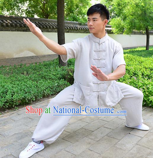 White Top Kung Fu Flax Clothing Mandarin Costume Jacket Martial Arts Clothes Shaolin Uniform Kungfu Uniforms Supplies for Men Women Adults Children