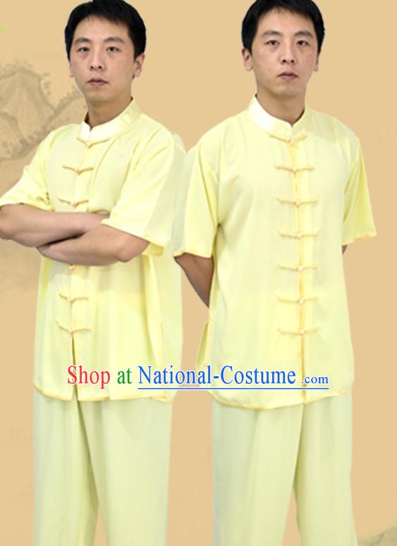 Top Yellow Kung Fu Outfit Martial Arts Uniform Kung Fu Training Clothing Gongfu Suits for Men Women Adults Children