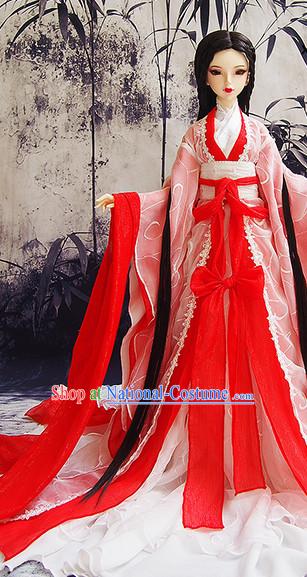 Ancient Chinese Red Princess Empress Queen Costumes and Hair Jewelry Complete Set for Women