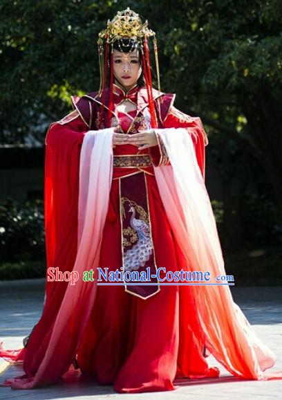 Chinese Ancient Empress Princess Queen Clothing and Headpieces Complete Set for Women Girls Adults Children