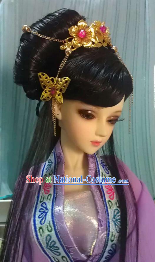 Ancient Chinese Style Black Hair Wigs and Accessories for Women Girls Adults Kids