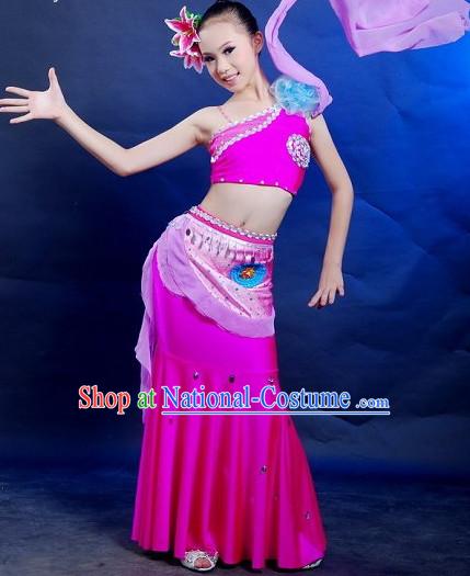 Chinese Folk Peacock Dance Costumes for Women or Kids