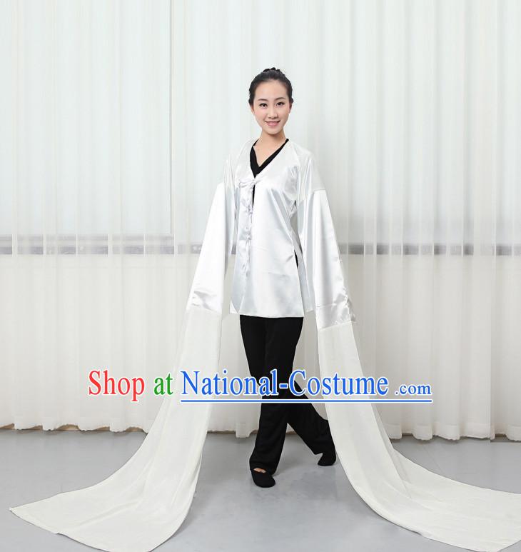 Pure White Professional Chinese Classical Water Sleeve Dance Costumes for Women Adults Kids