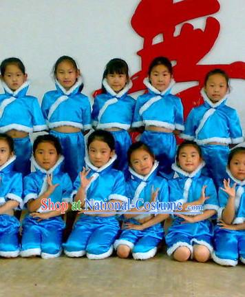 Blue Chinese Classical Folk Dance Costumes for Kids