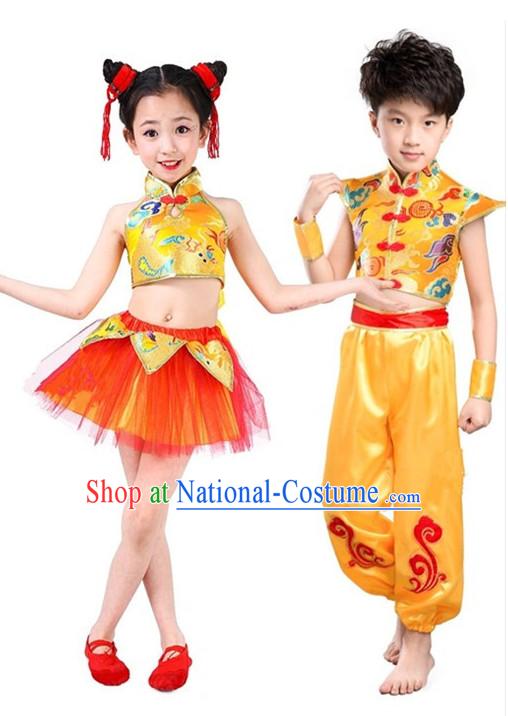 Chinese Folk Spring Festival Dancing Costume for Girls Kids Children