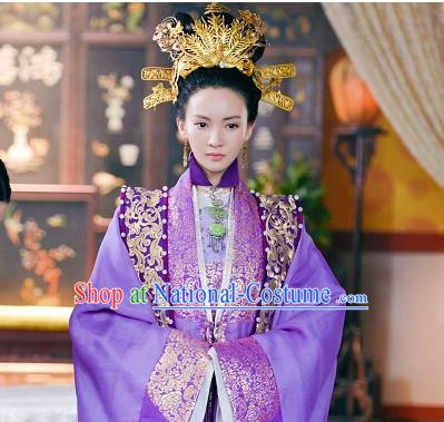 Ancient Chinese Ming Dynasty Queen Princess Empress Clothing and Hair Jewelry Complete Set for Women