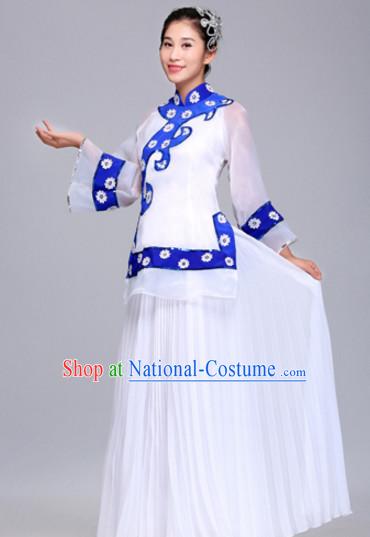 Chinese Folk Group Fan Dance Costumes Dress online for Sale Complete Set for Women Girls Adults Youth Kids