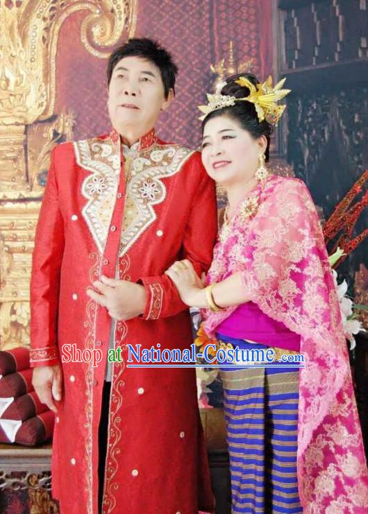 Top Traditional National Thai Garment Dress Thai Traditional Dress Dresses Wedding Dress Complete Set for Couples