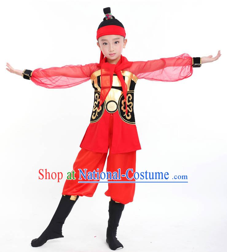 Chinese Competition Dance Costumes Kids Terra Cotta Warrior Solider General Dance Costumes Folk Dances Ethnic Dance Fan Dance Dancing Dancewear