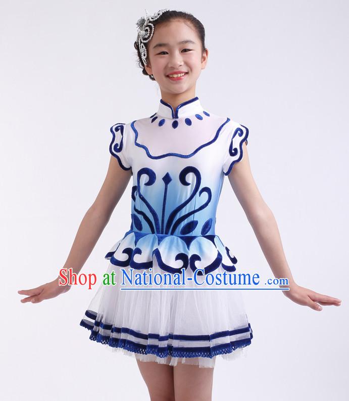 Chinese Competition Festival Dance Costumes Kids Dance Costumes Folk Dances Ethnic Dance Fan Dance Dancing Dancewear for Children