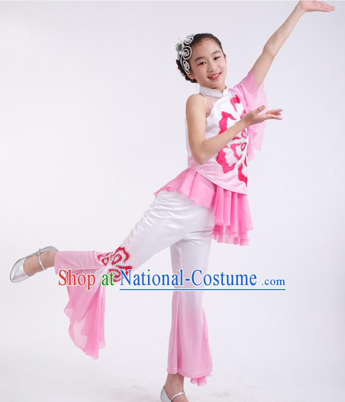 Chinese Competition Classic Dance Costumes Kids Dance Costumes Folk Dances Ethnic Dance Fan Dance Dancing Dancewear for Children