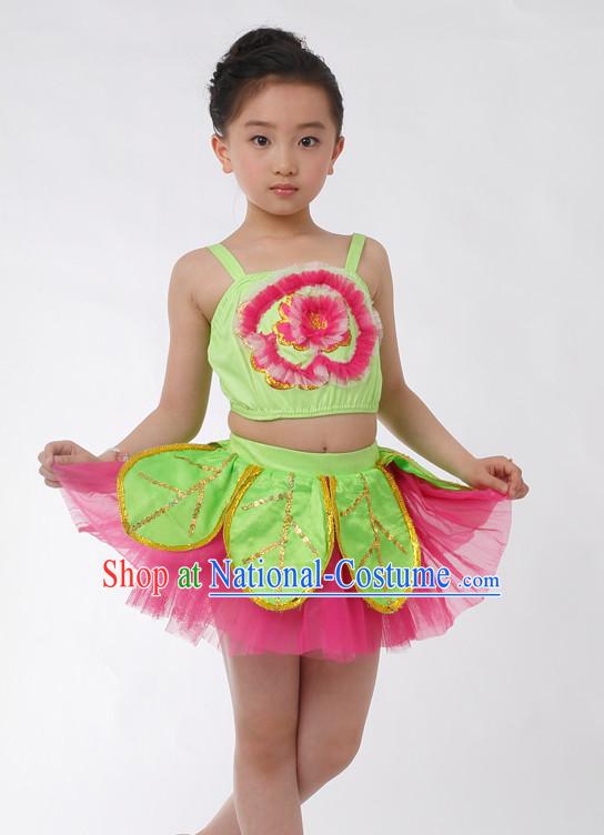 Chinese Competition Flower Dance Costumes Kids Dance Costumes Folk Dances Ethnic Dance Fan Dance Dancing Dancewear for Children