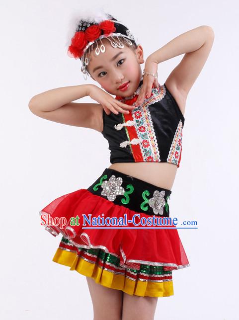 Chinese Competition Dance Costumes Kids Dance Costumes Folk Dances Ethnic Dance Fan Dance Dancing Dancewear for Children