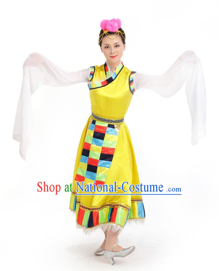 Chinese Competition Stage Tibet Dance Costumes Female Dance Costumes Folk Dances Ethnic Dance Fan Dance Dancing Dancewear for Women