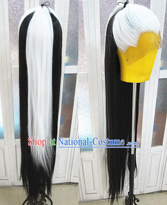 White Black Chinese Traditional Scholar Swordsmen Wig Ancient Knight Men Wigs Ladies Wigs Male Lace Front Wigs Custom Hair Pieces