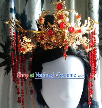 Traditional Chinese Princess Long Black Wigs and Hairpieces Headpieces Hair Jewelry Set