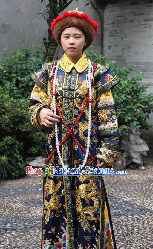 Asian Chinese Empress Queen Long Dresses Hanfu Costume Clothing Chinese Robe Chinese Kimono and Crown Complete Set for Women