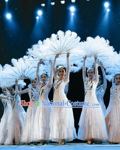 Top Qualiity Beautiful White Feather Professional Dance Fan