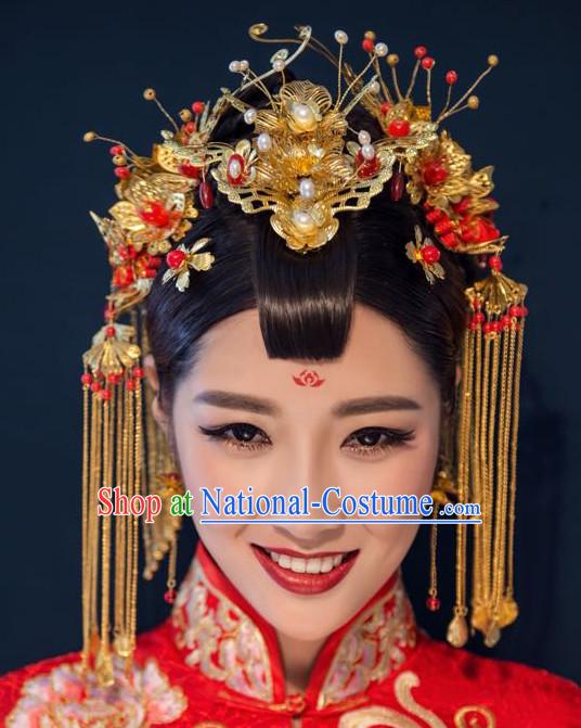 Handmade Asian Chinese Classical Wedding Hair Accessories Fascinators Hair Sticks Hairpins Hair Bows Hair Pieces Bridal Hair Clips