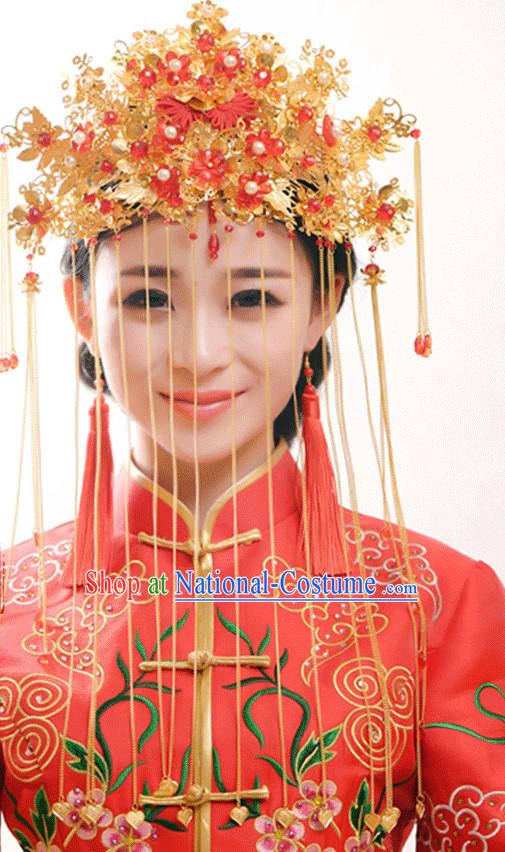 Handmade Asian Chinese Classical Wedding Hair Accessories Fascinators Hair Sticks Hairpins Hair Bows Hair Pieces Bridal Hair Clips Phoenix Crown