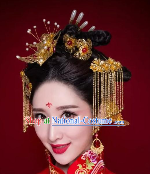 Handmade Asian Chinese Classical Wedding Hair Accessories Fascinators Hair Sticks Hairpins Hair Bows Hair Pieces Bridal Hair Clips Phoenix Crown