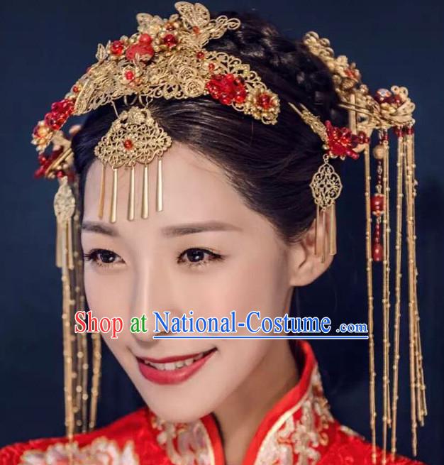 Handmade Asian Chinese Classical Wedding Hair Accessories Fascinators Hair Sticks Hairpins Hair Bows Hair Pieces Bridal Hair Clips Phoenix Crown