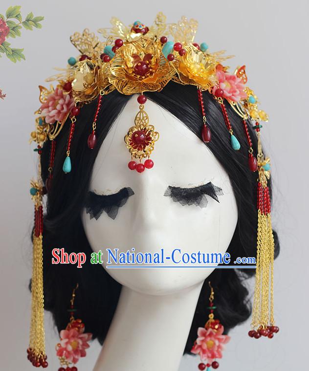 Handmade Asian Chinese Classical Wedding Hair Accessories Fascinators Hair Sticks Hairpins Hair Bows Hair Pieces Bridal Hair Clips Phoenix Crown