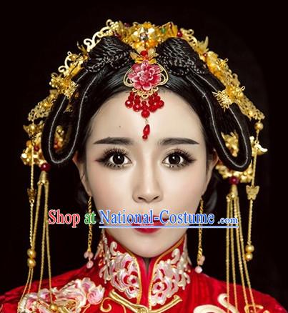 Handmade Asian Chinese Classical Wedding Hair Accessories Fascinators Hair Sticks Hairpins Hair Bows Hair Pieces Bridal Hair Clips Phoenix Crown Coronet