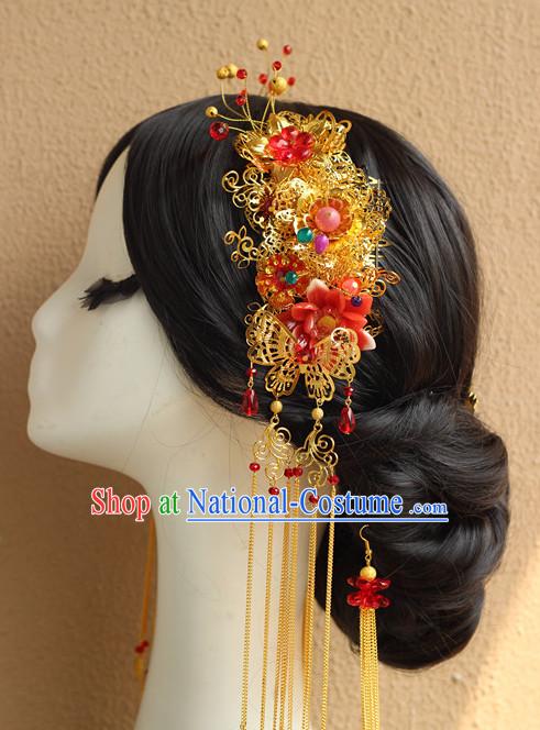 Handmade Asian Chinese Classical Wedding Hair Accessories Fascinators Hair Sticks Hairpins Hair Bows Hair Pieces Bridal Hair Clips Phoenix Crown Coronet