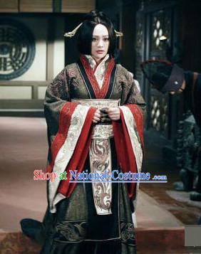 Ancient Chinese Style Empress Authentic Clothes Culture Costume Han Dresses Traditional National Dress Clothing and Headwear Complete Set for Women Girls