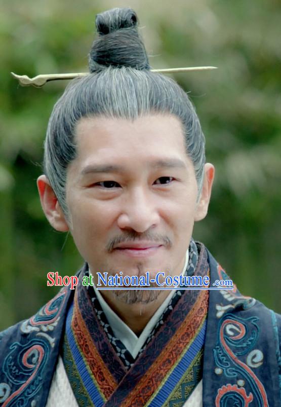 Ancient Chinese Traditional Style Grey Hair Wigs for Old Men