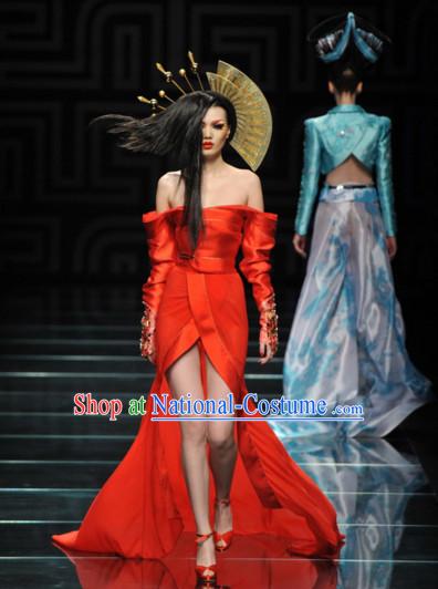 Custom Tailored Custom Make Made to Order Chinese Style Custom Made Professional Stage Performance Costumes and Hair Decoration Complete Set