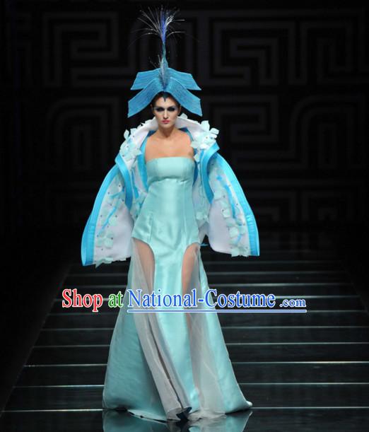 Asian Chinese Fashion Custom Tailored Custom Make Made to Order Chinese Style Fantasy Custom Made Professional Stage Performance Costumes and Hair Decoration Headwear Complete Set