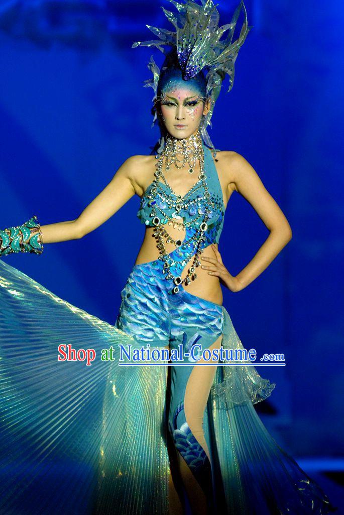 Asian Chinese Fashion Custom Tailored Custom Make Made to Order Chinese Style Fantasy Custom Made Professional Stage Performance Costumes and Hair Decoration Headwear Complete Set