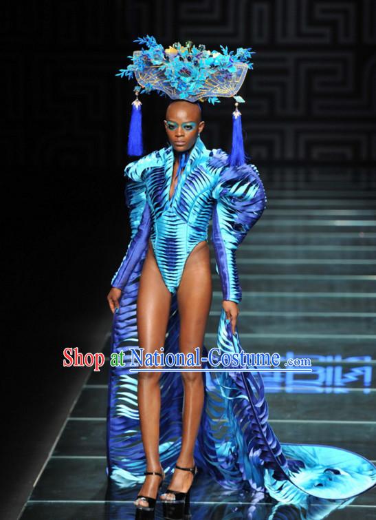 Asian Chinese Fashion Custom Tailored Custom Make Made to Order Chinese Style Fantasy Custom Made Professional Stage Performance Costumes and Hair Decoration Headwear Complete Set