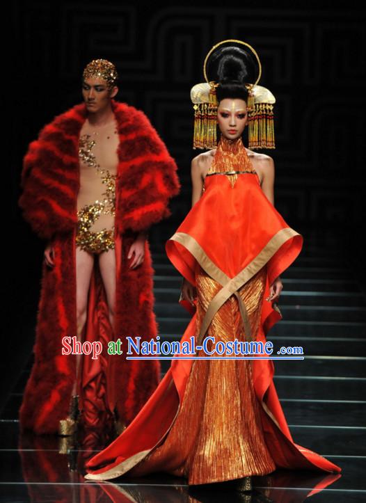 Asian Chinese Fashion Custom Tailored Custom Make Made to Order Chinese Style Fantasy Custom Made Professional Stage Performance Costumes and Hair Decoration Headwear Complete Set