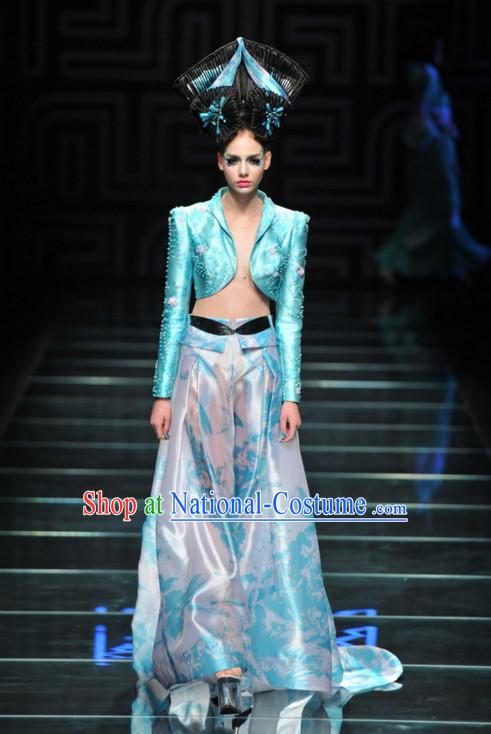 Asian Chinese Fashion Custom Tailored Custom Make Made to Order Chinese Style Fantasy Custom Made Professional Stage Performance Costumes and Hair Decoration Headwear Complete Set