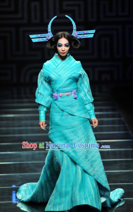 Asian Chinese Fashion Custom Tailored Custom Make Made to Order Chinese Style Fantasy Custom Made Professional Stage Performance Costumes and Hair Decoration Headwear Complete Set