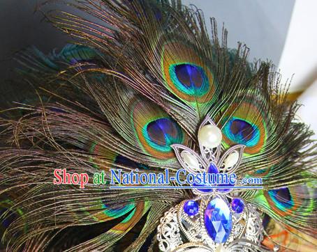 Ancient Chinese Imperial Royal Prince Peacock Feather Hair Jewelry Crown