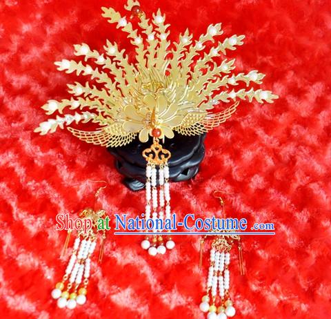 Chinese Traditional Ancient Phoenix Hair Sticks Hair Ornaments Chopsticks Gold Hair Pins Hairsticks Oriental Asian Head Jewellery Hair Clips Hair pIeces Hair Style