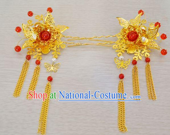 Chinese Traditional Ancient Imperial Hair Sticks Hair Ornaments Chopsticks Gold Hair Pins Hairsticks Oriental Asian Head Jewellery Hair Clips Hair pIeces Hair Style